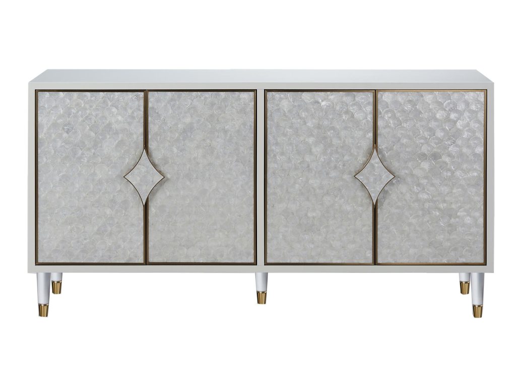 Komoda Ecru Naturalna Muszla Morska Złote Nóżki – Eleganza