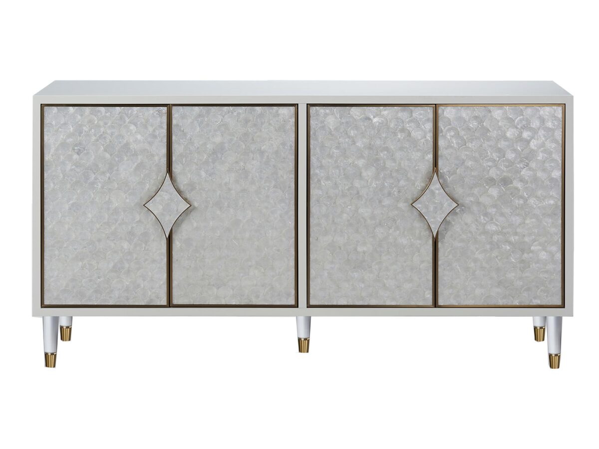 Komoda Ecru Naturalna Muszla Morska Złote Nóżki – Eleganza