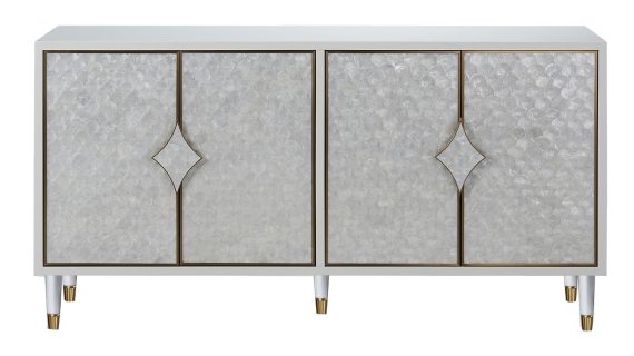 Komoda Ecru Naturalna Muszla Morska Złote Nóżki – Eleganza