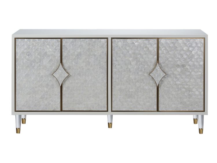Elegancka komoda z frontami z masy perłowej i złotymi detalami