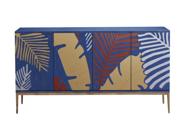 Komoda drewniana z frontem w kolorowe liście w stylu art déco