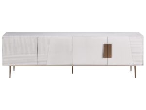 RTV Komoda Złamana Biel Ryflowane Fronty Złote Akcenty – Eleganza