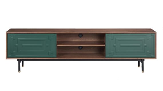 RTV Komoda Orzechowa Miętowy Front Złote Nogi – Eleganza