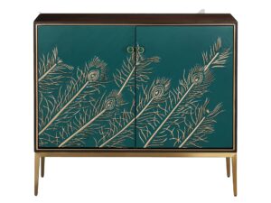 Orzechowa Komoda Turkusowy Front Złote Akcenty – Eleganza