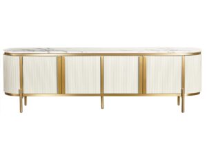 RTV Komoda Ecru Marmurowy Blat Złote Nóżki – Eleganza