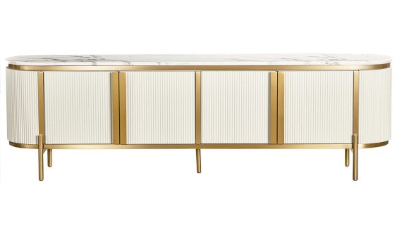 RTV Komoda Ecru Marmurowy Blat Złote Nóżki – Eleganza