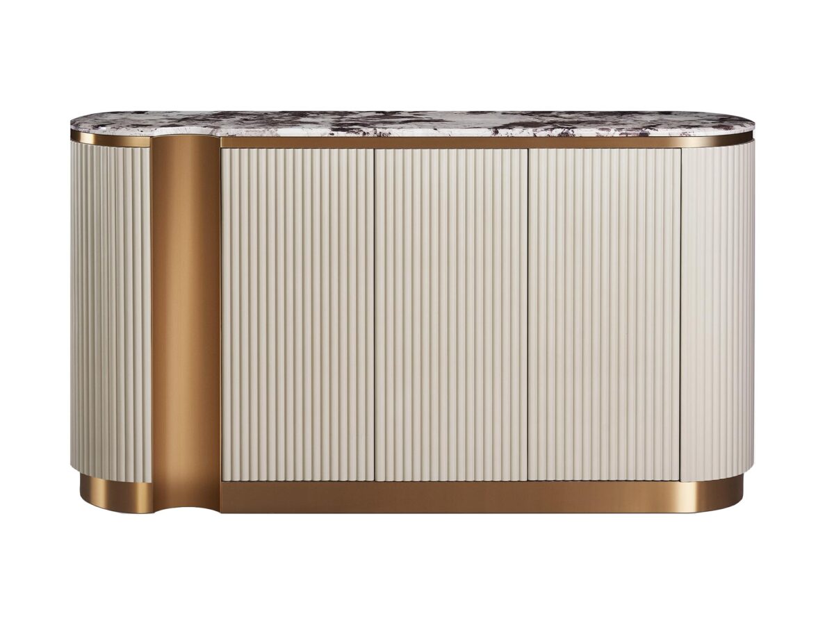 Jasnokremowa Komoda Złote Akcenty Marmurowy Blat – Eleganza