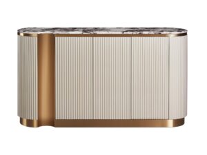 Jasnokremowa Komoda Złote Akcenty Marmurowy Blat – Eleganza