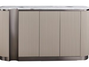 Beżowa Komoda Niklowany Wieniec Marmurowy Blat – Eleganza