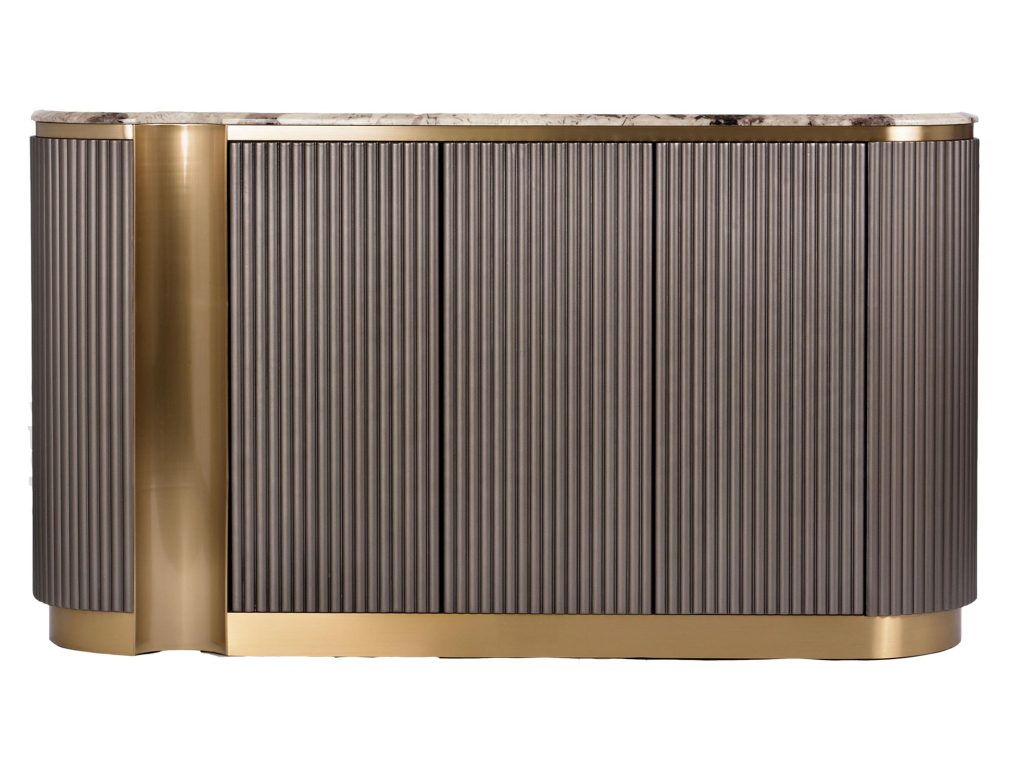 Kasztanowa Komoda RTV Marmur Złote Nogi – Eleganza