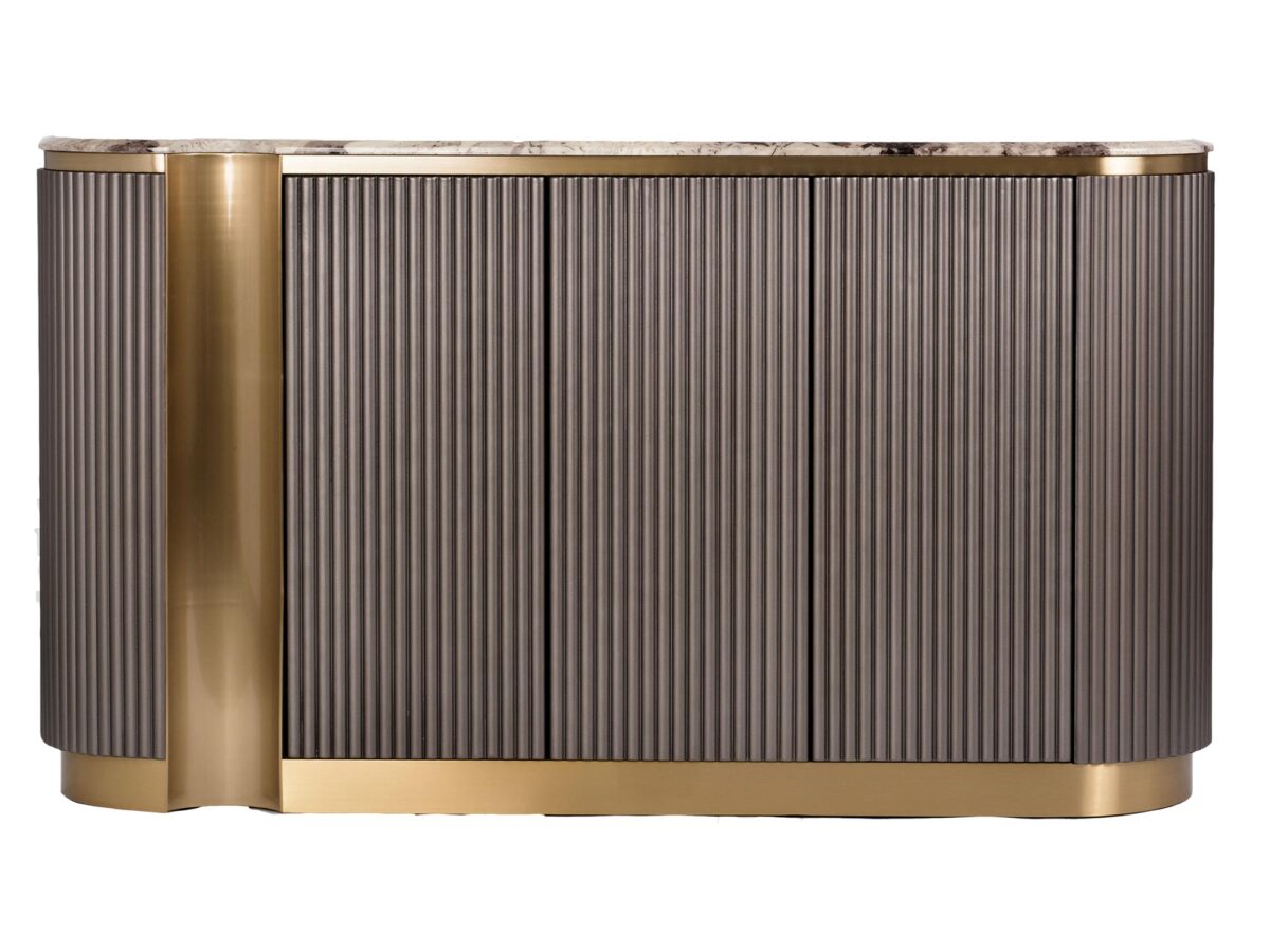 Kasztanowa Komoda RTV Marmur Złote Nogi – Eleganza