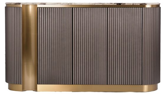 Kasztanowa Komoda RTV Marmur Złote Nogi – Eleganza