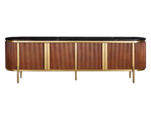 RTV Komoda Kasztanowa Marmurowy Blat Złote Nogi – Eleganza