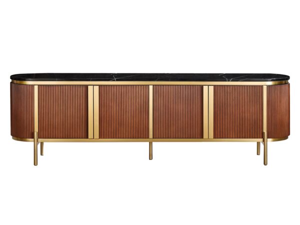 Komoda glamour z frontami o złotej fakturze i smukłymi nogami