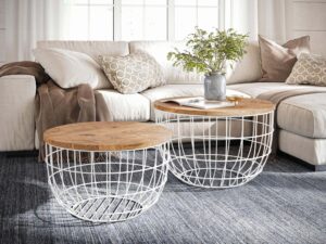 miniaturka Zestaw Białych Stolików Metalowa Podstawa Koło – Avola