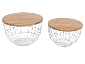 miniaturka Zestaw Białych Stolików Metalowa Podstawa Koło – Avola