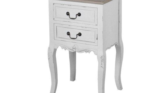 Prowansalska szafka nocna z przecieranym frontem – Sorrento White