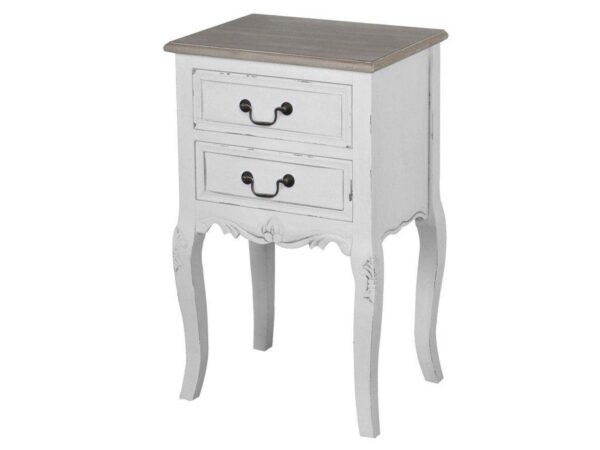 Prowansalska szafka nocna z przecieranym frontem – Sorrento White
