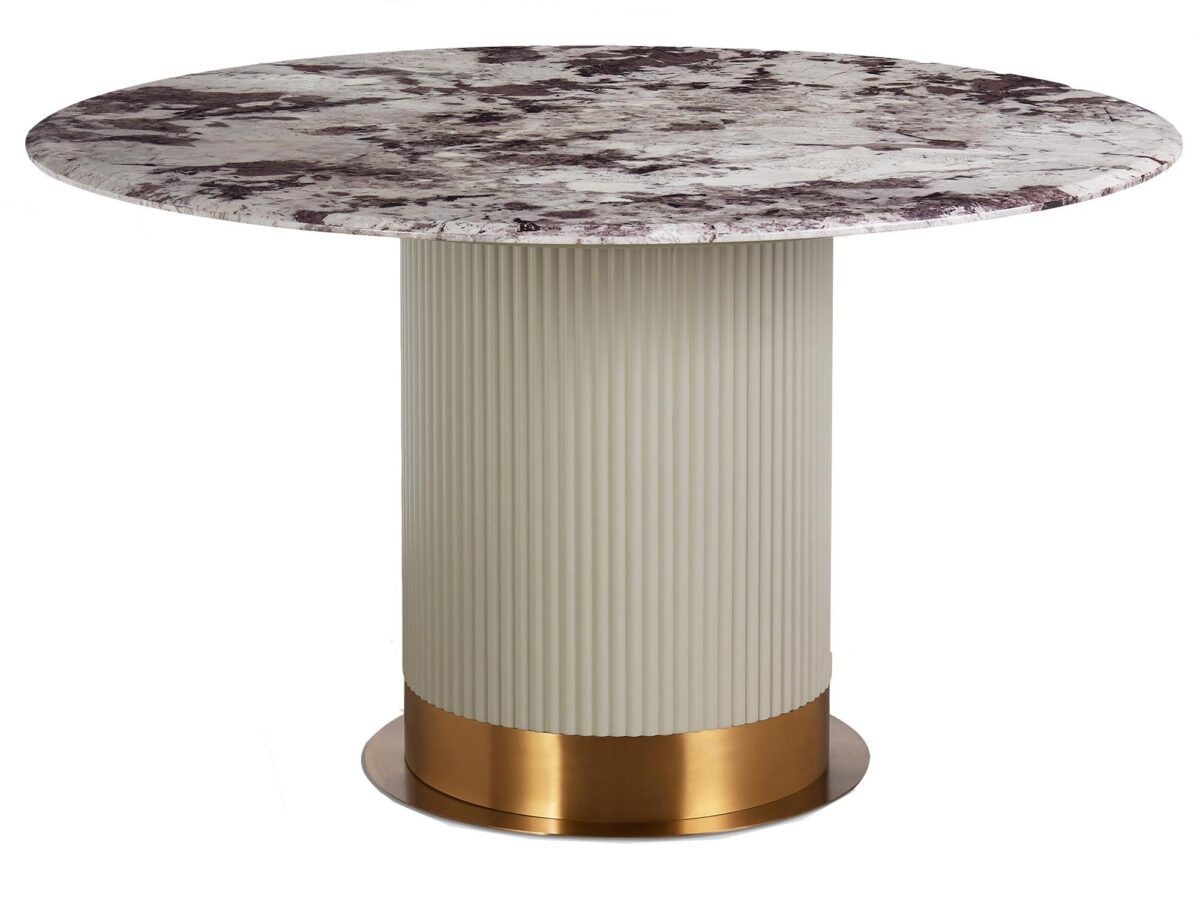 Okrągły Stół Kremowy Złoty Akcent Marmurowy Blat – Eleganza