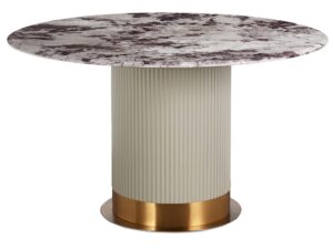 Okrągły Stół Kremowy Złoty Akcent Marmurowy Blat – Eleganza