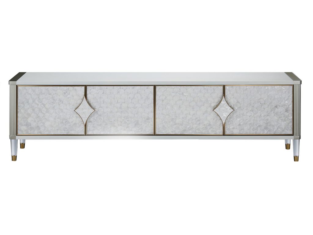 RTV Komoda Ecru Muszla Morska Złote Akcenty – Eleganza