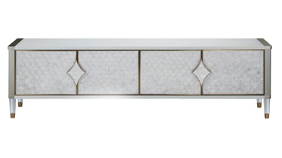 RTV Komoda Ecru Muszla Morska Złote Akcenty – Eleganza