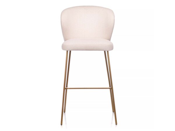 Kremowy hoker barowy tapicerowany na złotych metalowych nogach