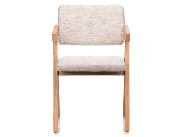 Krzesło z podłokietnikami beżowe tapicerowane na dębowej ramie