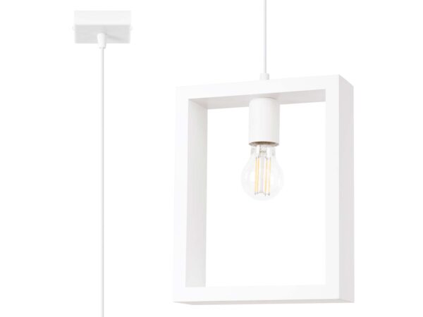 Lampa wisząca biała metalowa ramka prostokątna