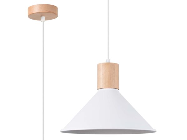 Lampa wisząca biała z drewnianym elementem