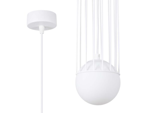 Lampa wisząca biała z metalową klatką