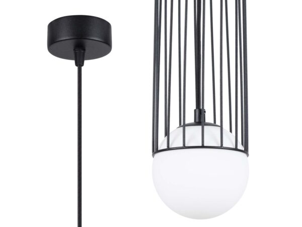 Lampa wisząca czarna z metalową klatką