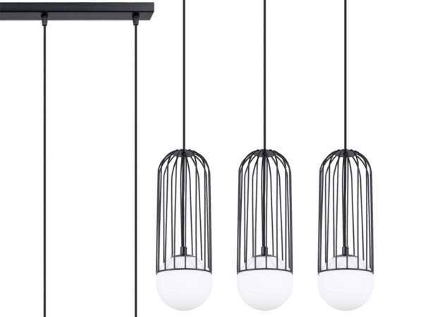 Lampa wisząca czarna trzypunktowa z klatkami