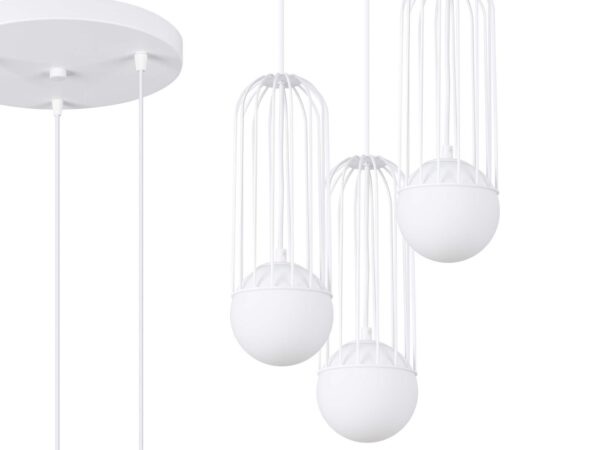 Lampa wisząca biała trzypunktowa okrągła podsufitka