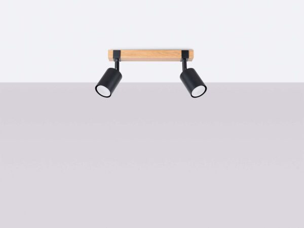 Plafon czarny z drewnianą belką dwa reflektory