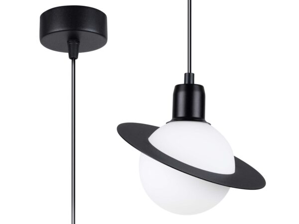 Lampa wisząca Saturn czarna kula z pierścieniem