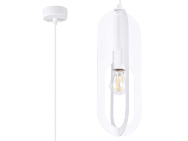 Lampa wisząca biała z owalną metalową ramką