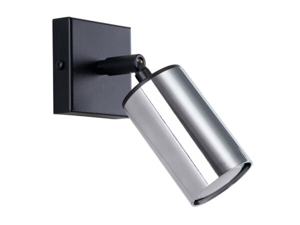 Reflektor ścienny czarno-chromowy z regulowanym kloszem