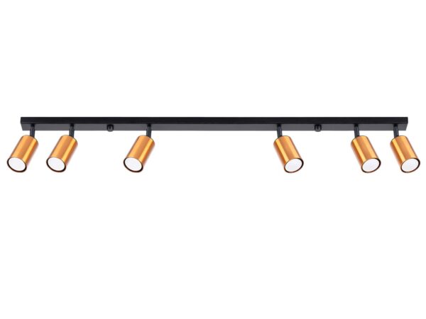 Listwa sufitowa czarna z sześcioma złotymi reflektorami