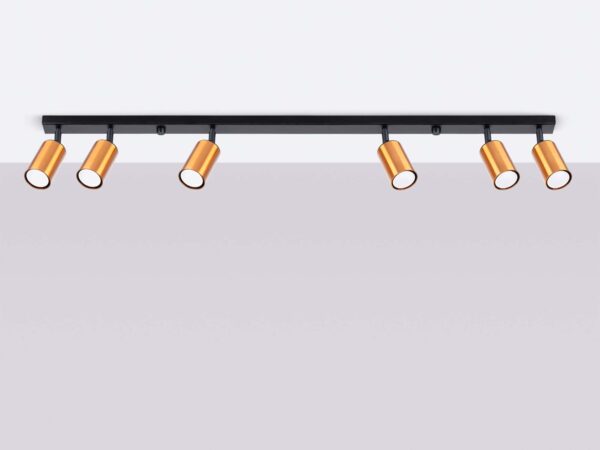 Listwa sufitowa czarna z sześcioma złotymi reflektorami