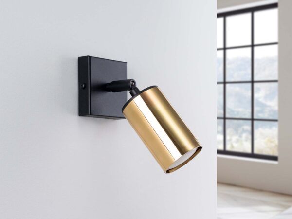 Kinkiet ścienny złoty z czarną podstawą regulowany