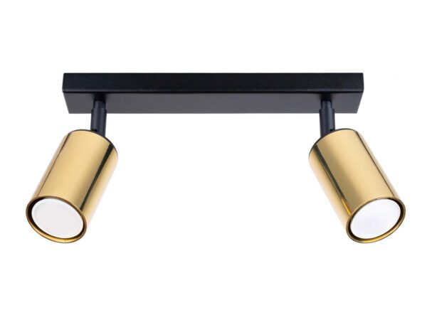 Lampa sufitowa dwupunktowa czarno-złota z regulowanymi reflektorami