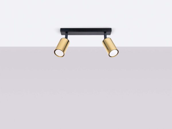 Lampa sufitowa punktowa złota podwójna na czarnej listwie