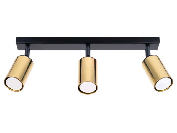 Lampa sufitowa potrójna złota na czarnej listwie