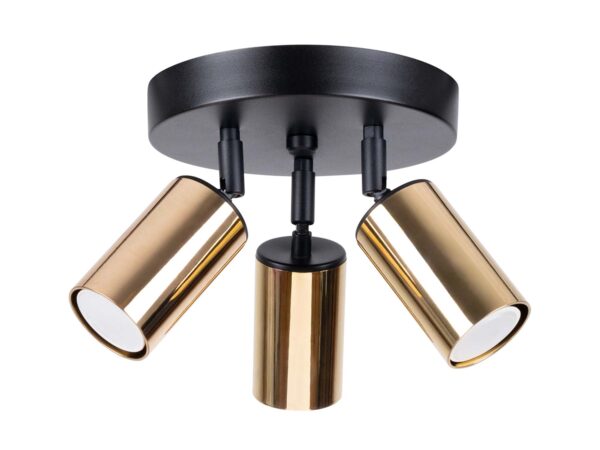 Plafon sufitowy czarny z trzema złotymi reflektorami