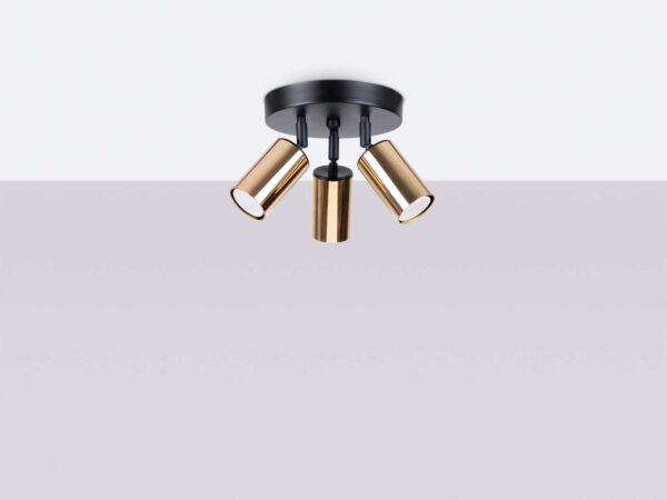 Plafon sufitowy czarny z trzema złotymi reflektorami