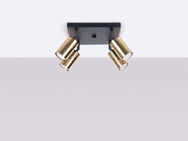 Plafon sufitowy czarny z czterema złotymi reflektorami