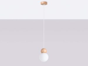 miniaturka Lampa wisząca PEKTO 1 biała z naturalnym drewnem