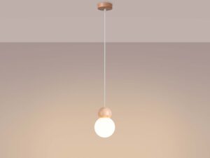 miniaturka Lampa wisząca PEKTO 1 biała z naturalnym drewnem