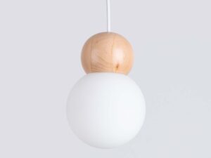 miniaturka Lampa wisząca PEKTO 1 biała z naturalnym drewnem
